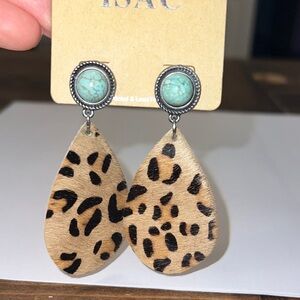 ISAC Leopard Print & Turquoise Lightweight Teardrop Earrings